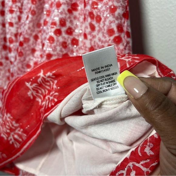 THML Women Mini Dress XS Red Embroidered‎ Boho Keyhole Summer Halter Artsy - Picture 9 of 11